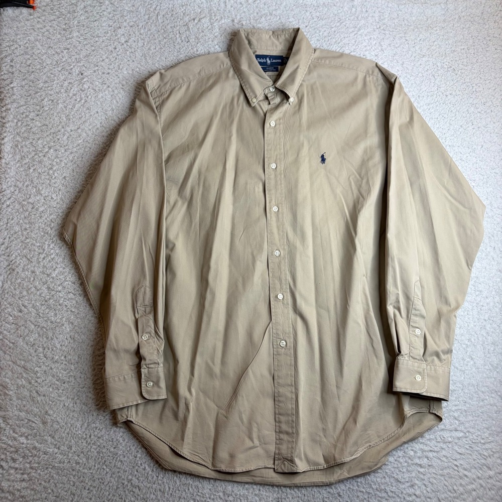 Polo Ralph Lauren Blake Shirt Mens L Tan Khaki Cotton Long Sleeve Button Down